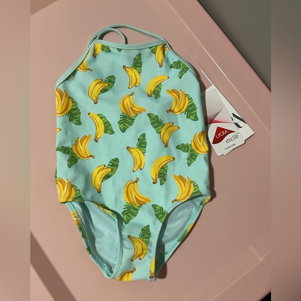 ZARA NWT kids little girls blue with bananas bathing suit beach summer 12-24